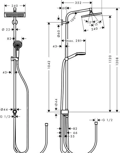 Душевая система Hansgrohe Crometta Showerpipe Reno EcoSmart, без смесителя, хром (27289000)