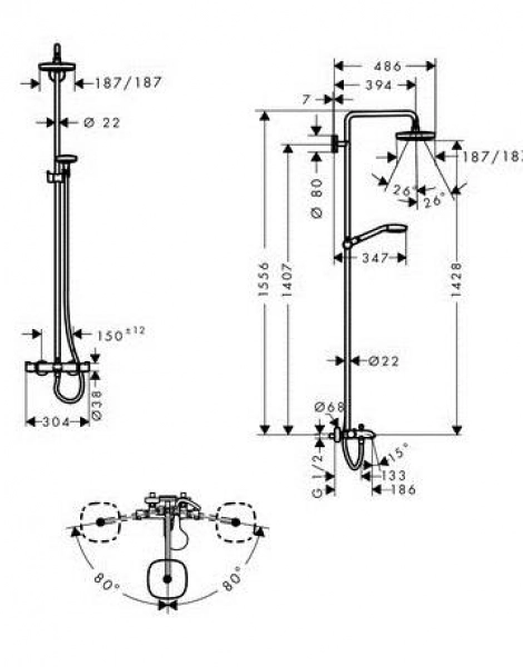 Душевая система Hansgrohe Croma Select E 180 2 jet, с термостатом, хром (27352400)