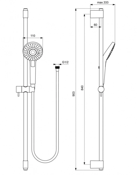 Душевой набор Ideal Standart IDEALRAIN со штангой EVO ROUND L3 (B2237AA)