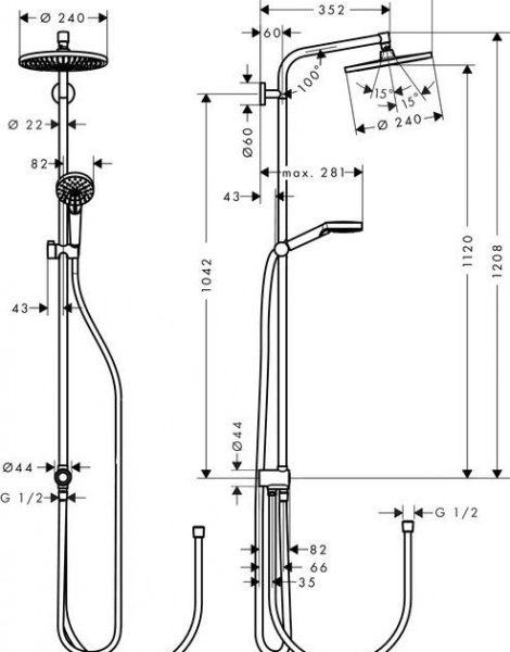 Душевая система Hansgrohe Crometta S, без смесителя, хром (27270000)