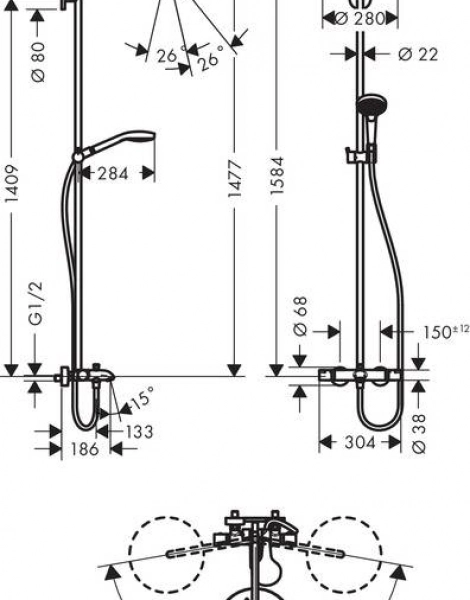 Душевая система Hansgrohe Croma Select S 280 1jet, с термостатом, хром (26792000)