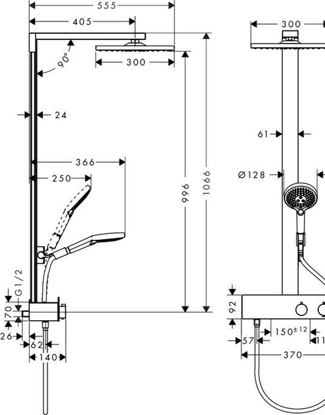 Душевая колонна Hansgrohe Raindance E 300 1jet Showerpipe 350 ST (27361000)