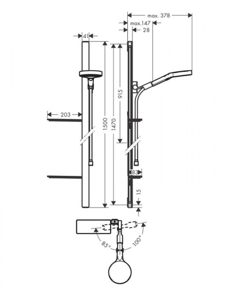 Душевой набор Hansgrohe Rainfinity 130 3jet со штангой 150 см. и мыльницей (27673000)