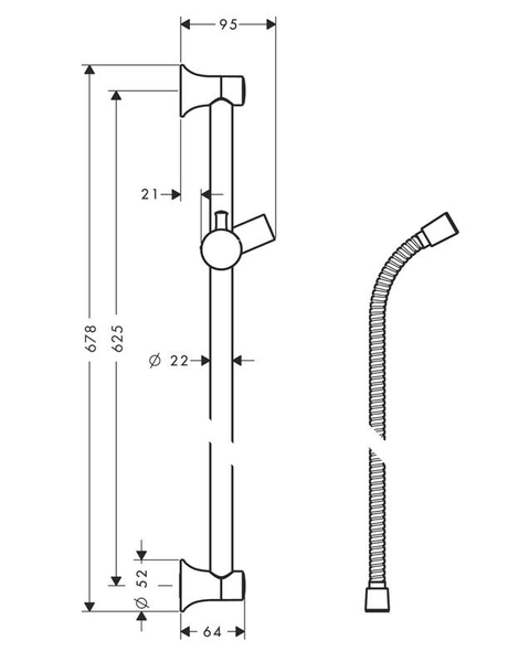 Душевая штанга Hansgrohe Unica Classic 65 см со шлангом (27617000)