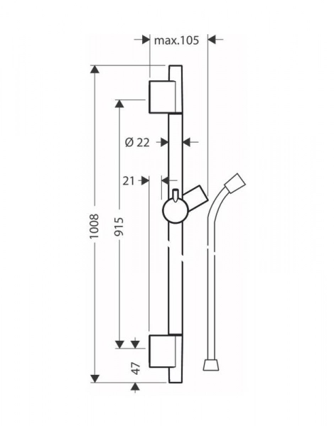 Душевая штанга Hansgrohe Unica S Puro 90, со шлангом, матовый черный (28631340)