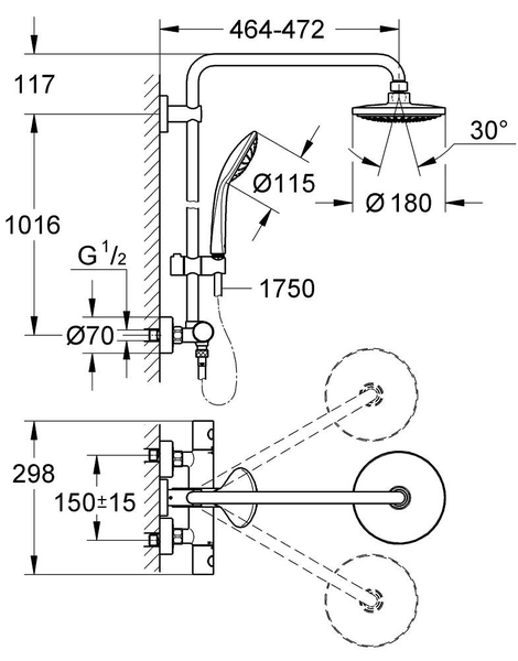 Душевая колонна Grohe Euphoria System 180 Хром (27296001)