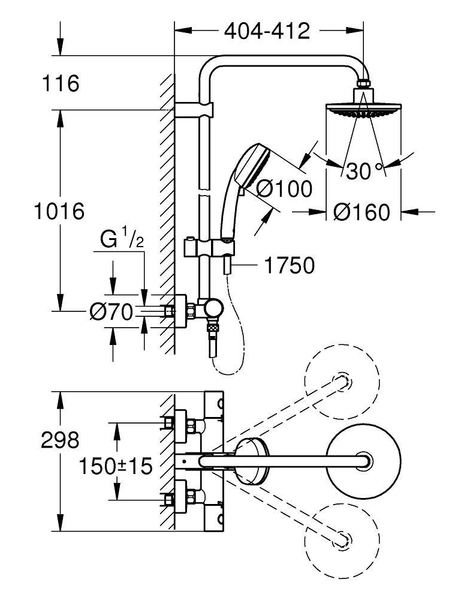 Душевая колонна Grohe Tempesta Cosmopolitan 160 Хром (27922000)