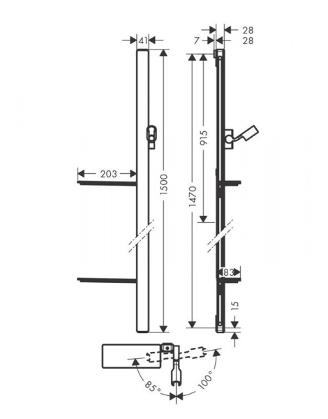 Душевая штанга Hansgrohe Unica E 150 см со шлангом, черный хром (27645600)