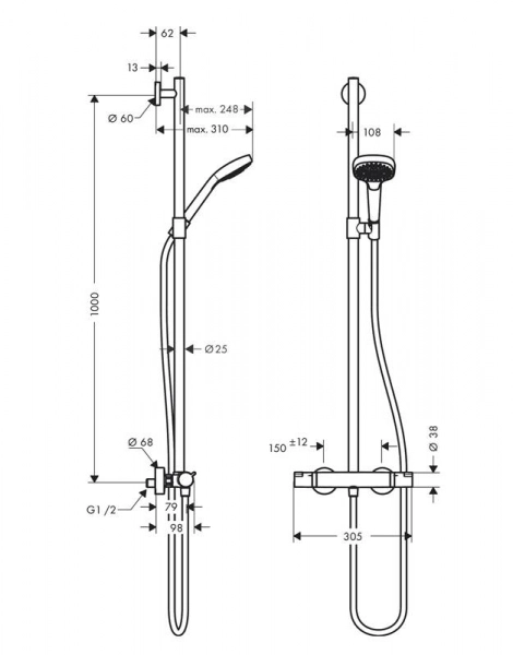 Душевая колонна Hansgrohe Croma Select E с термостатом (27248400)