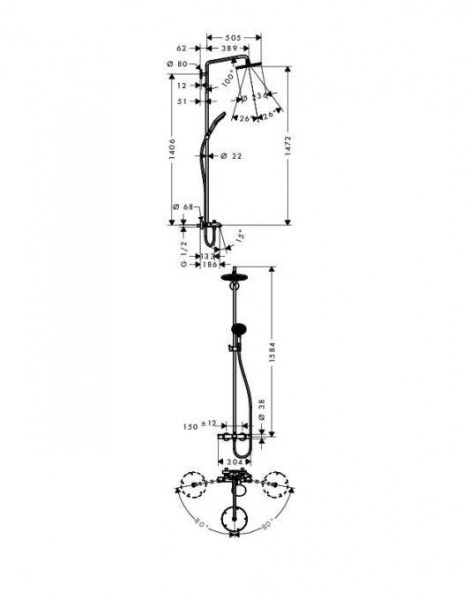 27117000 Raindance Select S 240 Showerpipe для ванны, поворотный держатель 450 мм, ½’