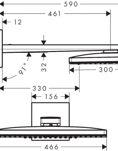 Верхний душ Hansgrohe Rainmarket Select 460 2jet, черный хром (24005600)