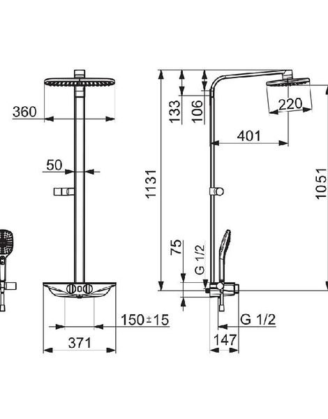 Душевая колонна ORAS Esteta с ручным душем rain shower, 7592U-11