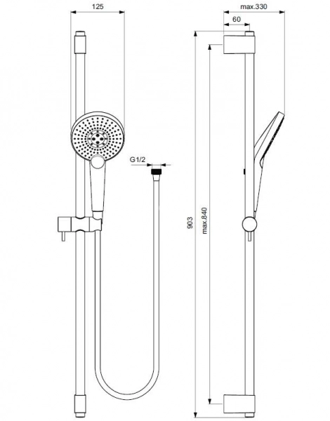 Душевой набор Ideal Standart IDEALRAIN со штангой EVO JET ROUND XL3 (B1763AA)