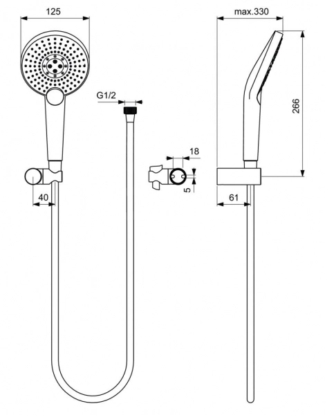 Душевой набор Ideal Standart IDEALRAIN с настенным держателем EVO JET ROUND XL3 (B1765AA)