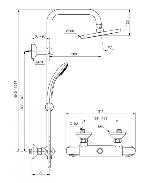 Душевая система Ideal Standard IdealRain Eco TH A6421AA с смесителем для душа